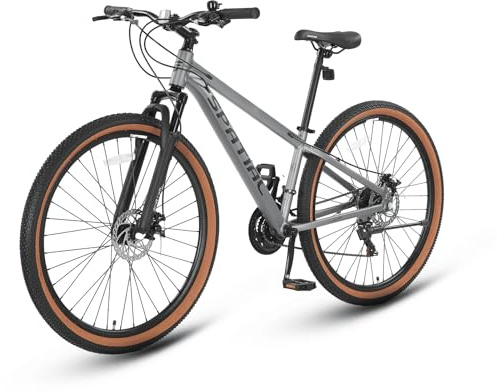 SPATIAL Mountainbike, 24/26/27,5/29 Zoll, Outdoor-Fahrrad, 21/8 Gänge, Aluminiumrahmen | Doppelscheibenbremsen, Verstellbarer ergonomischer Sattel für Männer, Frauen (Silber, 29 Zoll)