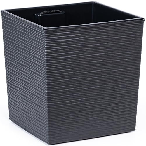 KONZEPT Pflanzkübel 30 x 30 cm mit Einsatz – Blumentopf groß aus Recyceltem Kunststoff, Meißelspuren-Optik, Wetter- & UV-beständig, Kratzfest, für Innen- & Außenbereich, Graphit