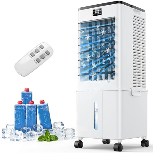 Klimaanlage Mobil 10L ohne Abluftschlauch, 4-in-1 Klimaventilator, Luftkühler mit 4 Modi und 3 Geschwindigkeiten, 12H Timer, Integrierte Rollen, Mobiles Klimagerät für Zuhause (Graphitschwarz)