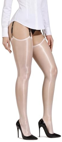 VOGEL VERE Women's Shiny Sheer Stockings for Suspenders Silky Glossy Sexy