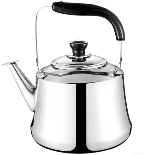 for premium Stainless Steel Whistling Tea Kettle, Wide Base Water Pot for Quick Boiling on Gas or Induction, Includes Strainer and Comfort Grip Handle for Home(1L)