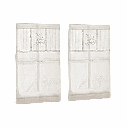 Loberon Scheibengardine 2er Set Mayenne, Liebevoll Bestickt, Charmanter Landhausstil, Blickdicht, mit Tunnelsaum, Sichtschutz, Fensterdekoration, Leinen, Creme