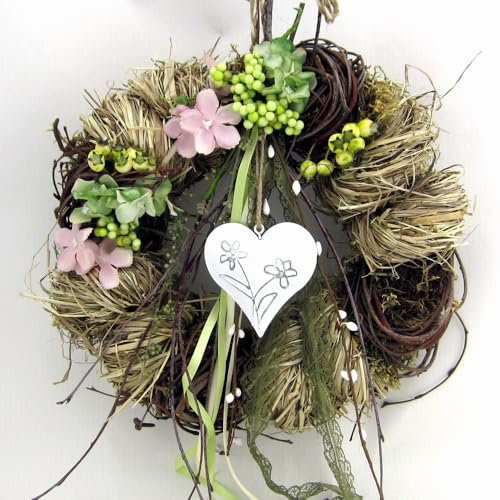 Türkranz Wandkranz aus Naturmaterial mit Herz ø 28 cm - Frühling - Sommer - Herbst - Willkommensgruß - 302