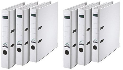 Leitz Qualitäts-Ordner Plastik 180A mit Schlitzen A4 ,6er Sparpack Pack (2 x 3 Stück; weiß schmal)