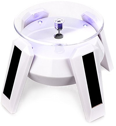 Leadleds Exquisite New White Solar Powered Display Stand Rotating Turntable with 4 Blue LED Light + (Colored Unit Packing Box)
