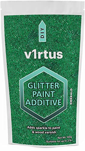 v1rtus Glitter Paint Additive - Emerald Green | Metallic Flakes for Adding Sparkle to Paints & Wood Varnish | Add to Emulsion, Acrylic & Latex for Indoor Sparkly Walls | 100 g