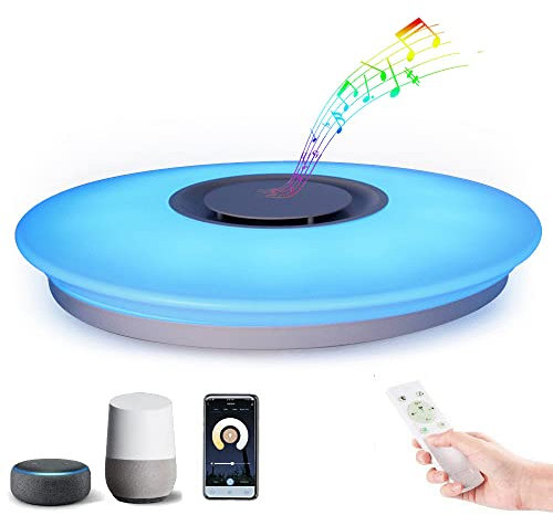 Smart WIFI LED Deckenleuchte mit Fernbedienung und Bluetooth-Lautsprecher, 36W Dimmbar, Farbwechsel, Kompatibel mit Alexa und Google Home, 2800lm, D38cm, für Schlafzimmer, Kinderzimmer, Wohnzimmer
