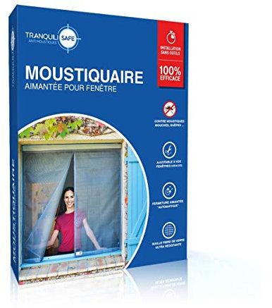 TRANQUILISAFE Moustiquaire Fenêtre Magnétique - Made in France - Moustiquaire Fenêtre Aimantée - Protection Anti Moustique & Filet Anti Insecte – Kit Moustiquaire Fenêtre (L 120/136 cm - H 115/123 cm)