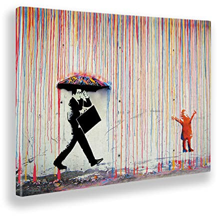 Giallobus - Gemälde - Banksy - Regen der Farben - Leinwand mit Standardrahmen - 50x70 - Bereit zum Aufhängen - Moderne Gemälde