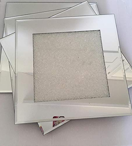 Single Diamond Crystal Crush Mirrored Glass Display Plate Place Mat - 30 x 30cm