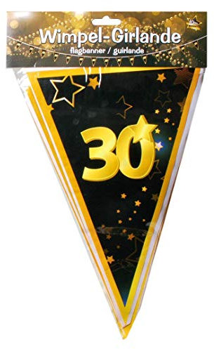 Udo Schmidt GmbH & Co Wimpelgirlande 30 Schwarz Gold zum 30.Geburtstag Party Dekoration Geburtstags Deko