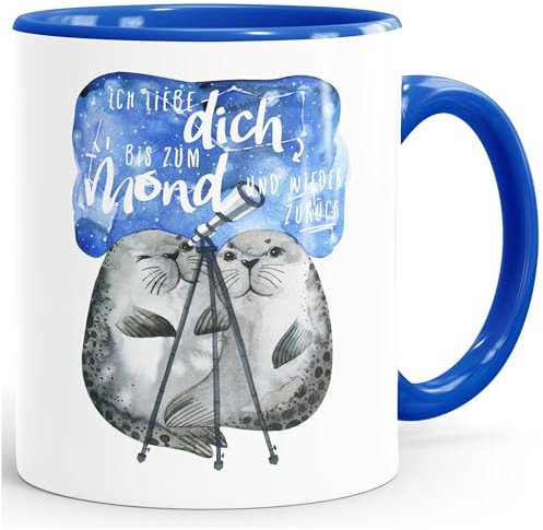 MoonWorks® Kaffee-Tasse Ich liebe dich bis zum Mond und wieder zurück Liebe Spruch Geschenk Seehunde Robben Sterne Royal unisize