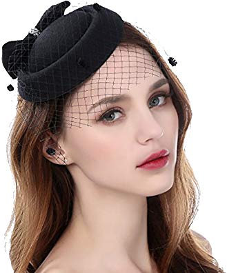 Haifly Bowknot Schleier Hut Fascinators Hut Derby Hut Pillbox Hut mit Clip für Frauen Schwarz
