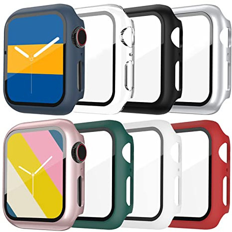 Jvchengxi [8 Piezas Mate Funda 40mm Compatible con Apple Watch Series 6/5/4/SE Protector Pantalla, PC Carcasa Protectora + HD Vidrio Templado Antiarañazos Estuche Cobertura Total para iWatch SE 6 5 4