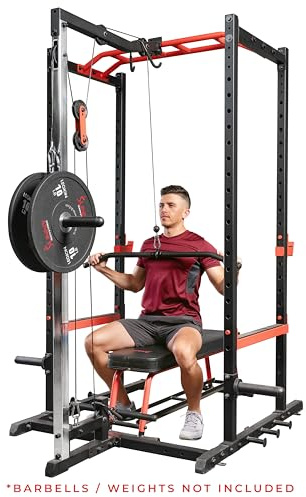 Sunny Health & Fitness LAT Pull Down Attachment Pulley System for Power Racks – SF-XF9927