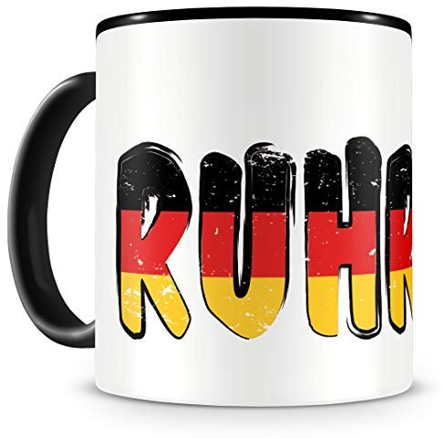 Samunshi® Ruhrpott Tasse mit Spruch Ruhrpott Deutschland Geschenk für Mann Frau Kaffeetasse groß Lustige Tassen zum Geburtstag schwarz 300ml