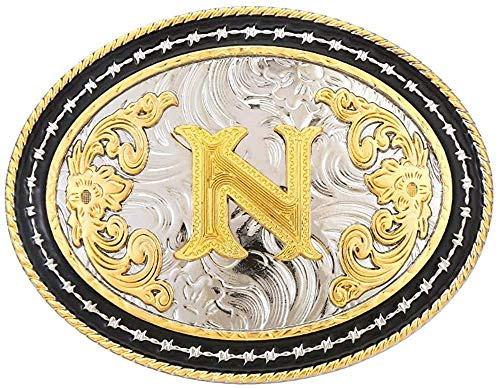 STARBRILLIANT Western-Gürtelschnalle Für Herren, Große Cowboy-Initialen-Gürtelschnalle, CowB0y Rodeo-Gürtelschnalle, Gold Mit Buchstaben A-Z(N)