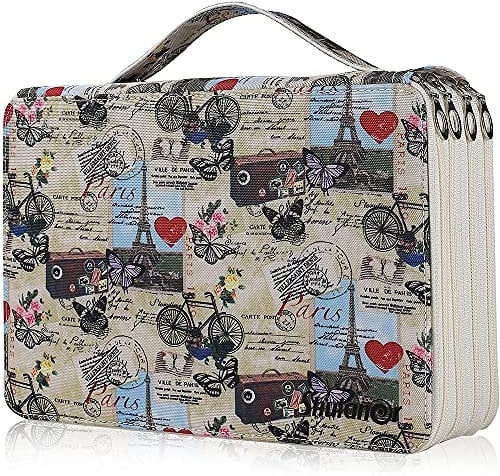 Shulaner Pencil Case 200 Slots mit 4 Reißverschluss, Schmetterlinge und Fahrräder Große Kapazität Muster Bleistift Tasche Wasserdichtes Nylon-Polyamid 200 Slots Federmäppchen - Grün