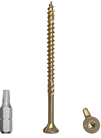 Lot de 200 vis à bois universelles en acier zingué jaune Tête Torx Tête fraisée Vis à panneaux d'aggloméré 5,0 x 80 mm
