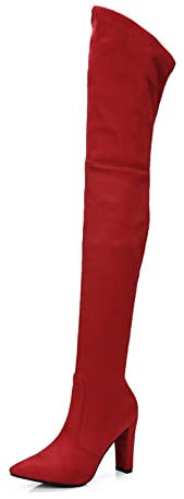 MGYQ Stivali Alti Donna Invernali sopra Il Ginocchio con Tacco Stivali Camoscio Elastico Stivali Lunghi Stivali con Cerniera Laterale,Rosso,41 EU