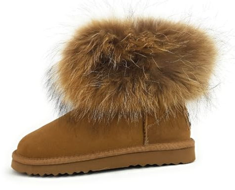 OOG Damen Leder Schlupfstiefel Winter Boots Schneestiefel Outdoor rutschfest Winterschuhe Warm Gefüttert (0541Camel, Numeric_39)