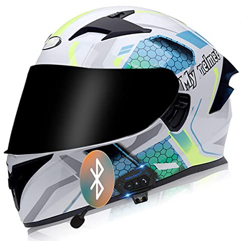 SDFGDFD Bluetooth-Integralhelm - Motorrad-Integralhelm - RollerHelm Bluetooth-Helm Mit Doppelvisier, ECE/DOT Genehmigt Motorradhelm Für Damen Und Herren