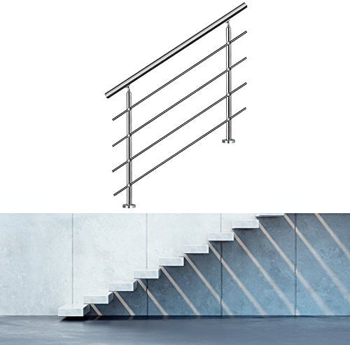 Jiubiaz Geländer 100cm Universal Edelstahl Handlauf Treppengeländer mit 4 Querstreben für Balkon Brüstung Treppen