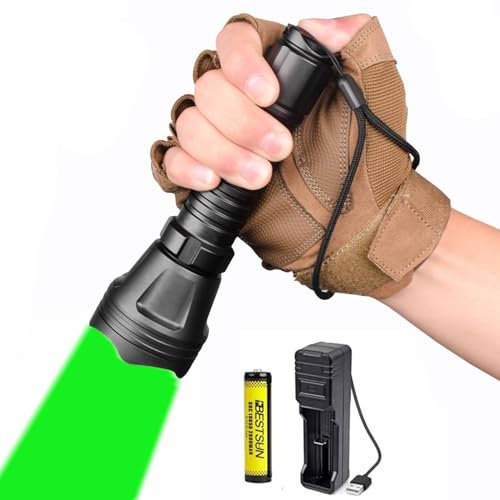 Torcia Luce Verde,Luce da Caccia LED Dimmerabile da 3000 Lumen con Interruttore del Reostato di Controllo Dell'intensità Lampada Predatore Zoomabile Tattica Torcia Impermeabile per Hog Fox Coyote
