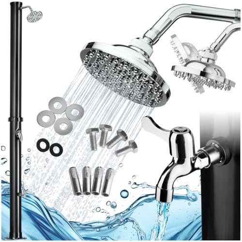 tectake® Solardusche 20l, Gartendusche mit Duschkopf groß und Wasserhahn für Füße, solar Shower Aussendusche, Gartenbrause, Outdoor Dusche, warmes Wasser, für Garten, Camping oder Pool - schwarz