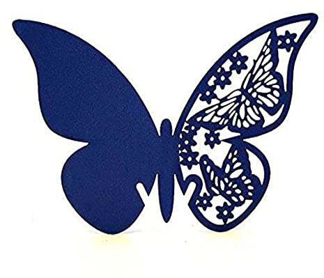 Jilibaba Wine Glass Name Place Cards Butterfly Glass Cup Guest Table Number Card for Banquets Reception Wedding Birthday Party 50PCS Dark Blue