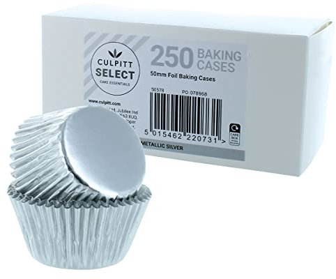 Culpitt Select Silver Baking Cases, Premium Foil Baking Cups, 50mm Cupcake Cases - Extra Large Pack of 250, packaging may vary
