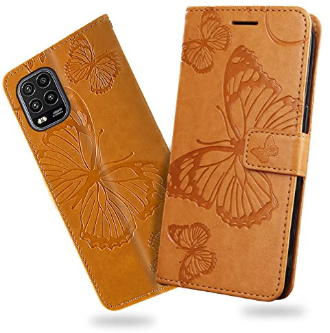 DENDICO Coque pour Xiaomi MI 10 Lite 5G, Papillon Imprimé Housse en Cuir PU Magnétique Portefeuille, Étui à Rabat pour Xiaomi MI 10 Lite 5G, Jaune