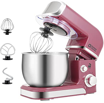 Kitchen in the box - Batidora de pie, mezcladora eléctrica pequeña de 3 L, batidora portátil ligera de 6 velocidades para uso diario con batidor de huevo, gancho de masa, batidor plano (rojo púrpura)