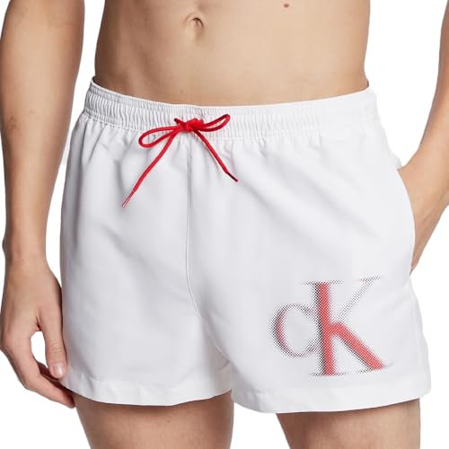 Calvin Klein Costume Uomo KM0KM00801 Bianco Short Drawstring Graphic KM0KM00801 XXL