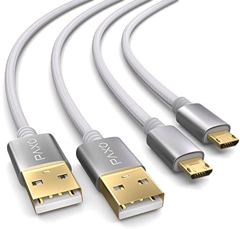 2x 4m câble de charge pour manette PS4, câble de charge micro USB, câble micro USB, nylon, micro USB, gaine en tissu, connecteur aluminium, blanc