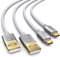 PAXO 2x 4m Cable de carga para PS4 Controller, Micro USB Cable de carga, Cable Micro USB, Nylon, Micro USB, Cubierta de tela, Enchufe de aluminio, Blanco