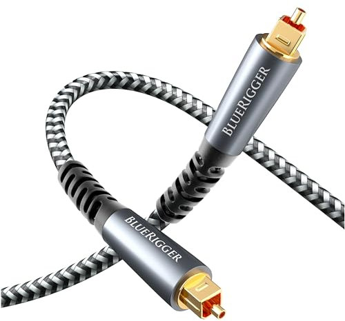 BlueRigger Optical Audio Toslink Cable - 5M (Digital Audio Optical Cable for Soundbar, Braided Fiber Optic, S/PDIF Digital Toslink Audio Cable) - Compatible with Home Theatre, TV, Game Console, DVR