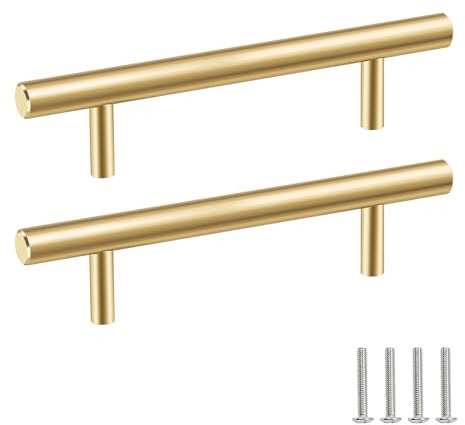 SSYR&P 4 Stück Möbelgriffen, massives Aluminium, Lochabstand von 96 mm, Gesamtlänge von 150 mm, inklusive Schrauben. für Küchengriffe, Schrankgriffe, Schubladengriffe und Kleiderschrankgriffe.Gold