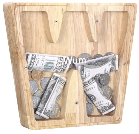 Kinsinder Holz Buchstaben Spardose, Holz Spardose Kinder Personalisierte Kreative Brief Münzbank Spardose mit Alphabet Aufklebern für Familie, Weihnachten, Geburtstag, Geschenk (W, S)