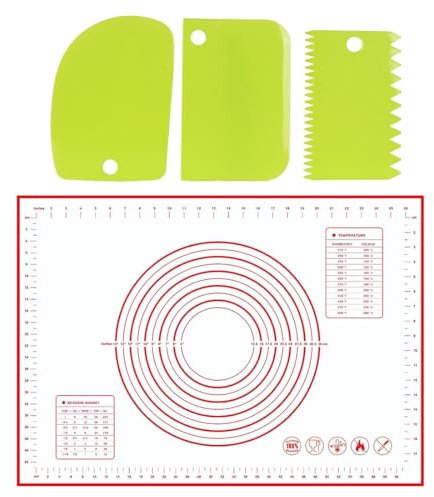 KSUKTSW 70 x 50cm Spianatoia per Impastare Silicone con 3 Tagliapasta, Tappetino Silicone per Impastare Antiscivolo, Spianatoia per Fare Impasti Pizza Pasta Macaron Pasticcino