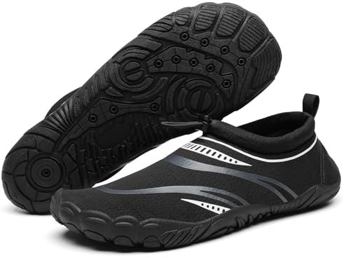 Mishansha Badeschuhe Herren Wasserschuhe Damen Schwimmschuhe Aquaschuhe Strandschuhe Barfußschuhe Neoprenschuhe Schnell Trocknend Surfschuhe mit Breiter Zehenbox Superschwarz EU Gr.45