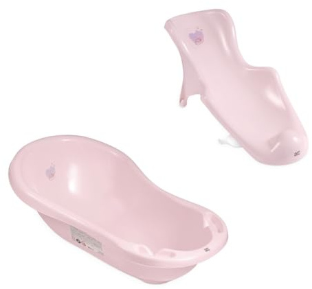 Hylat Baby Praktische Babywanne mit Stöpsel und Badewannensitz - TÜV Rheinland zertifiziert - Rutschfest & Komfortabel für die Ersten Lebensmonate - Lite-Kollektion - Farbe: Rosa, Motiv: Hug Me