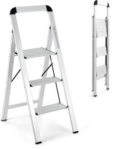 SOARS Scala pieghevole a 3 gradini, scala in alluminio, con piedini antiscivolo, leggera e portatile, portata fino a 150 kg