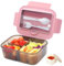 Bugucat Fiambrera Bento, Fiambrera de 1400 ml con 3 compartimentos para Cubiertos, Fiambrera a Prueba de Fugas, Fiambrera para Niños con Compartimentos para Escuela, Guardería, Oficina (Rosa)
