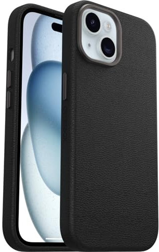 OtterBox Symmetry Series Cactus Leather MagSafe Case for iPhone 15, Shockproof, Drop proof, Protective Thin Case, 3x Tested to Military Standard, Black