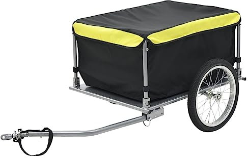 AUVYI Fahrrad-Lastenanhänger Vielseitige Fahrradanhänger Modern Möbelbau Anhänger für den Transport Schwerer Güter Praktisches Design Robuste und Langlebige Schwarz und Gelb 136x72x58 cm