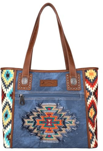 Montana West Bestickte Azteken-Tragetasche für Damen, Western-Jeans-Kollektion, Handtasche, Große Jeans, Large