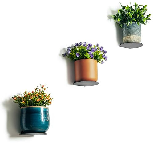 Soporte de Pared Maceta. Plantas Artificiales Decorativas, Plantas Naturales Interior, Maceteros Decorativos Interior, Macetas Decorativas, jardineras Exterior. (Negro, 3 Unidades)