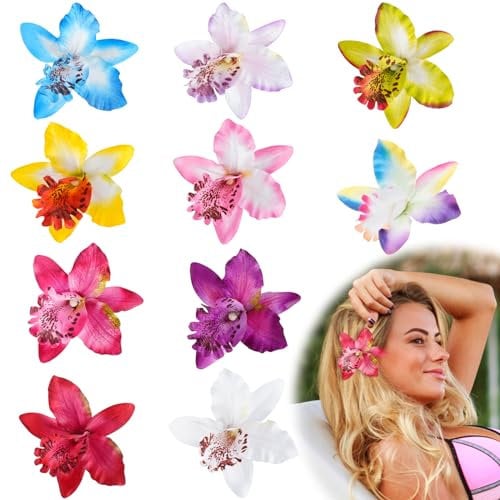 10pcs Bohemian Flower Hair Clips, Artificial Tropical Flower Clip for Seaside Holiday, Wedding Party Bridal Hair Accessories, Hawaiian Beach Flower Hair Pins Clip for Women Girls(Style B)