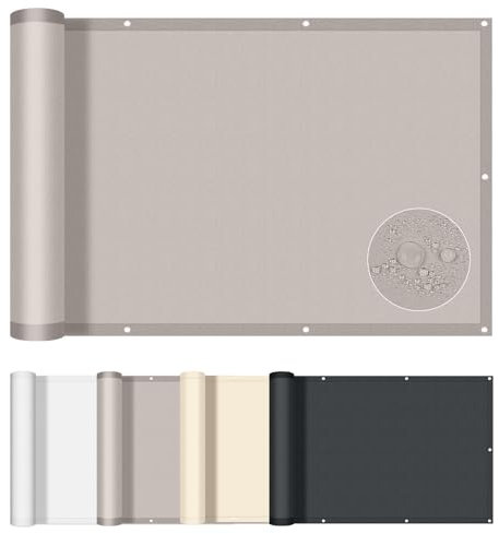 AXT SHADE Brise Vue Balcon 90x400cm Imperméable Cache Vue Balcon Protection UV Opaque Résistant aux Contre Vent avec Trous pour Exterieur Terrasse-Taupe